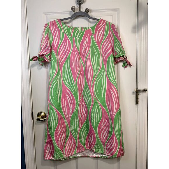 Lilly Pulitzer Pink and Green Leaf Silk Dress Size 10 - Picture 1 of 11
